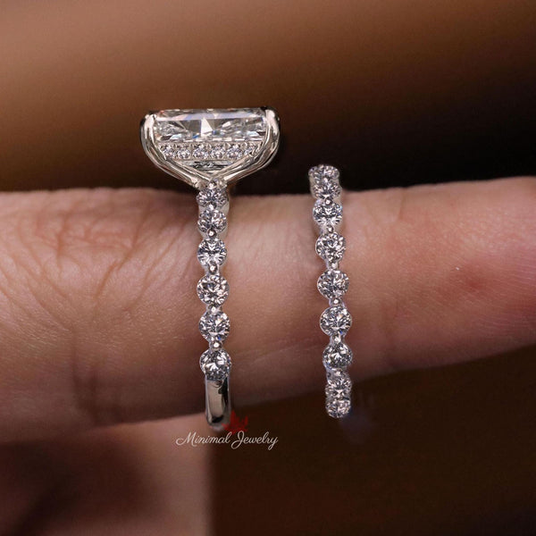 2.8CT Radiant cut engagement ring lab grown diamond wedding ring set white gold IGI certified hidden halo CVD diamond bridal set anniversary