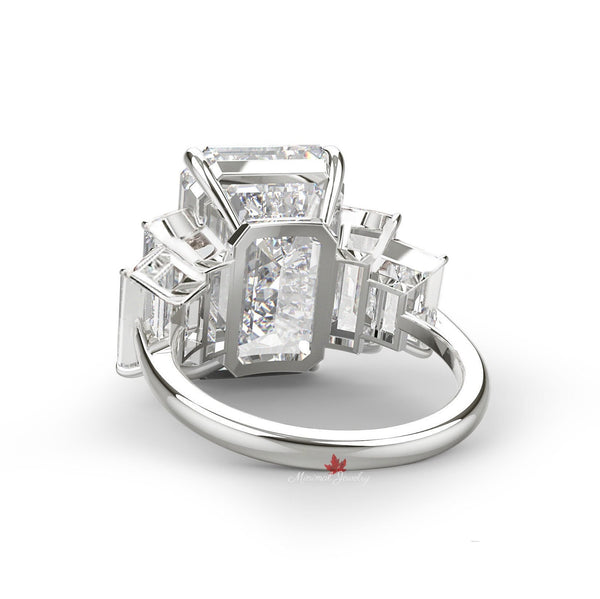 Emerald cut moissanite engagement ring,10.32TCW Five Stone Ring,unique celebrity style bezel emerald moissanite,5th anniversary wedding ring