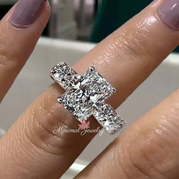 3.5 CT radiant cut engagement ring,crushed ice radiant moissanite engagement ring,hidden halo solitaire,eternity wide band,wedding ring