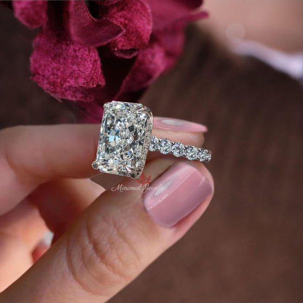 Lab Grown Diamond Ring 6CT Radiant Cut Engagement Ring for Women Hidden Halo IGI Certified Large diamond Wedding Ring Anniversary gift ring