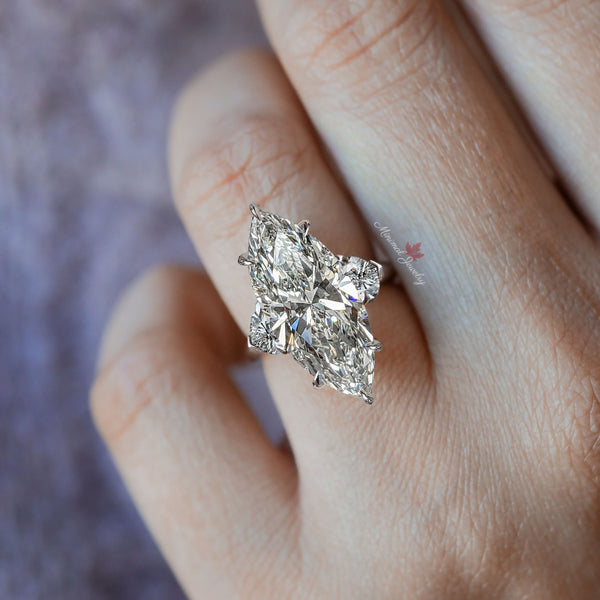 Marquise moissanite engagement ring 8.7 TCW Three stone large marquise engagement ring wedding ring women anniversary gift statement ring