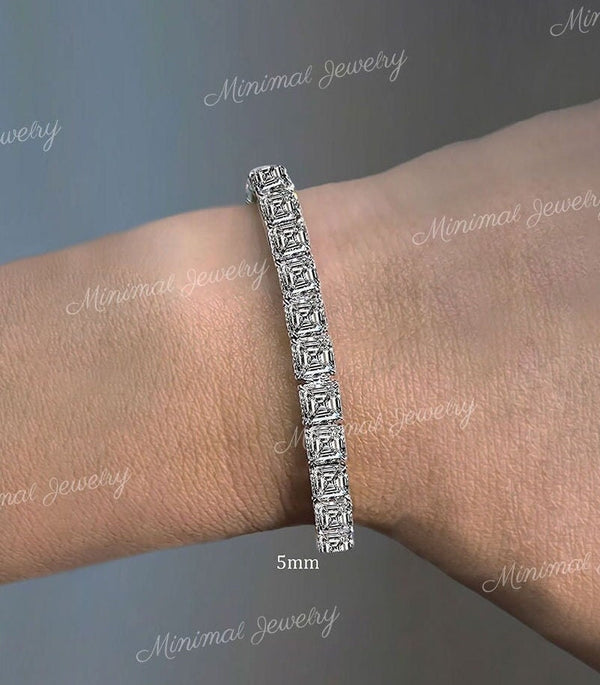 Asscher Moissanite tennis bracelet,14k solid yellow,rose,white gold tennis bracelet,moissanite bracelet,luxury lab diamond tennis bracelet