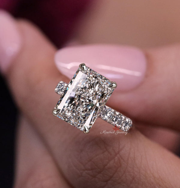 Lab Grown Diamond Ring 10CT Radiant Cut Engagement Ring for Women Hidden Halo IGI Certified Large diamond Wedding Ring Anniversary gift ring