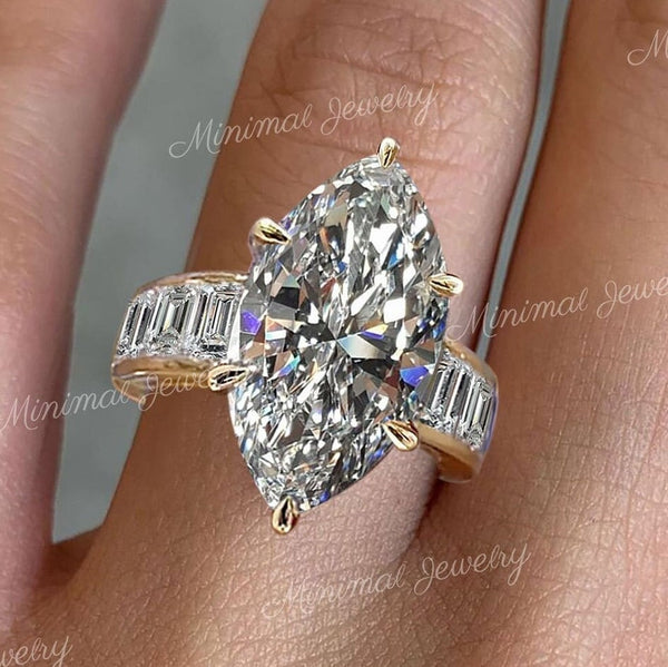 Marquise Moissanite engagement ring large Marquise solitaire 7.5 CT crushed ice moissanite eternity wide band diamond cocktail wedding ring