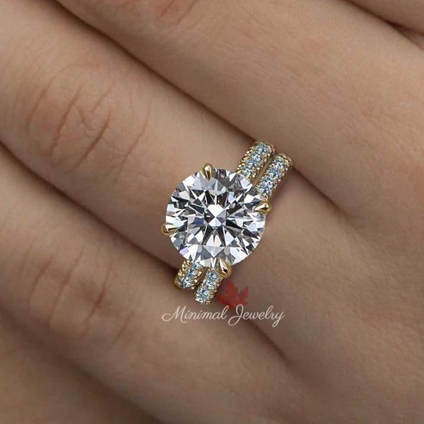 lab grown diamond engagement ring set 3.7 CT round wedding ring set lab diamond band IGI certified CVD diamond hidden halo anniversary gift