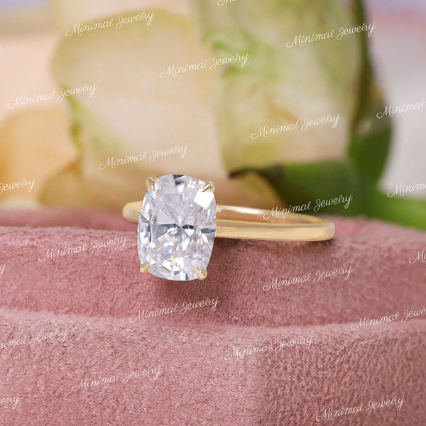 2.5 CT cushion cut moissanite engagement ring,hidden halo elongated cushion,solitaire Cathedral ring,unique pave bridge,dome,wedding ring