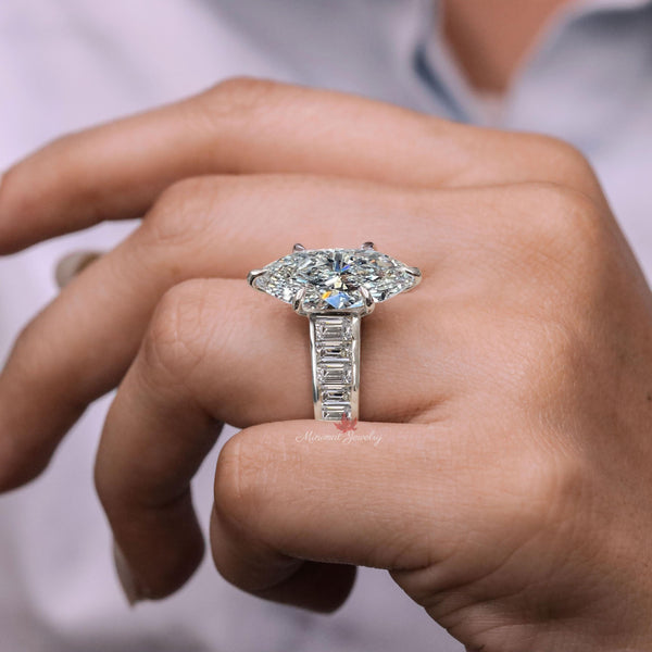Marquise Moissanite engagement ring large Marquise solitaire 7.5 CT crushed ice moissanite eternity wide band diamond cocktail wedding ring