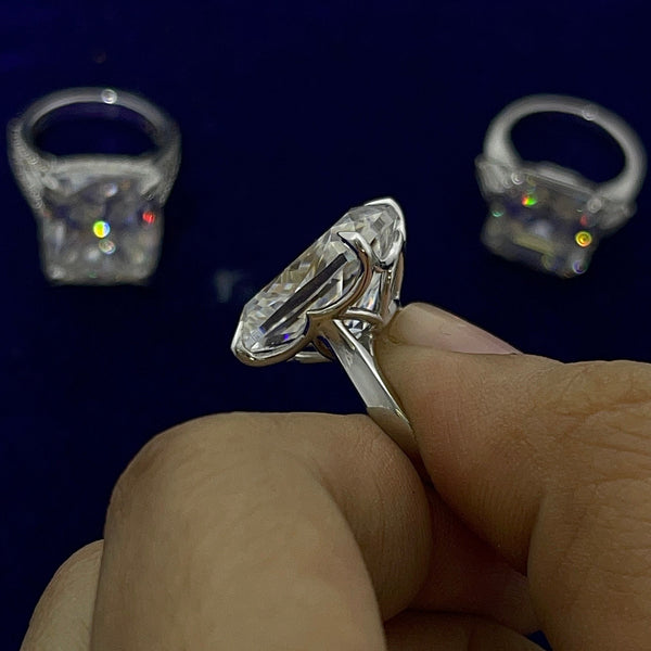 14 CT elongate cushion cut engagement ring large solitaire cushion cut moissanite engagement ringdiamond cocktail Cathedral wedding ring