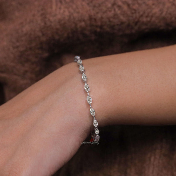Marquise Moissanite tennis bracelet,10k/14k solid gold bracelet,luxury lab diamond tennis bracelet,3mm moissanite bracelet,wedding bracelet