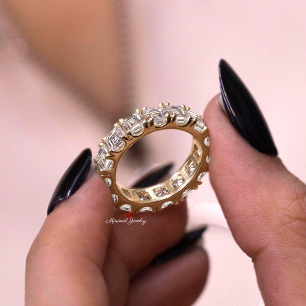 Asscher cut Moissanite eternity band 4mm moissanite wedding band women eternity ring 14k gold stackable ring unique anniversary gift band