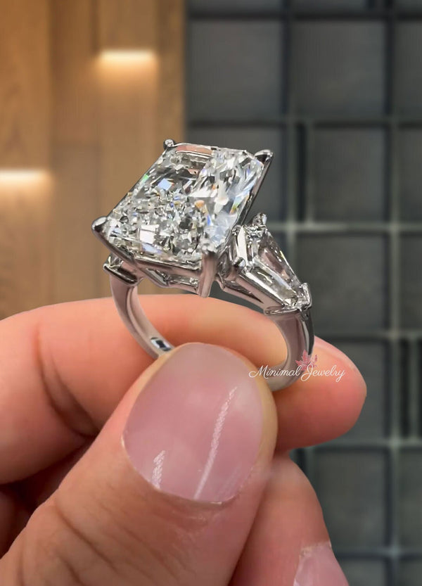 11.5 CT crushed ice moissanite radiant cut engagement ring,kite&large radiant moissanite three stone ring,big diamond cocktail wedding ring