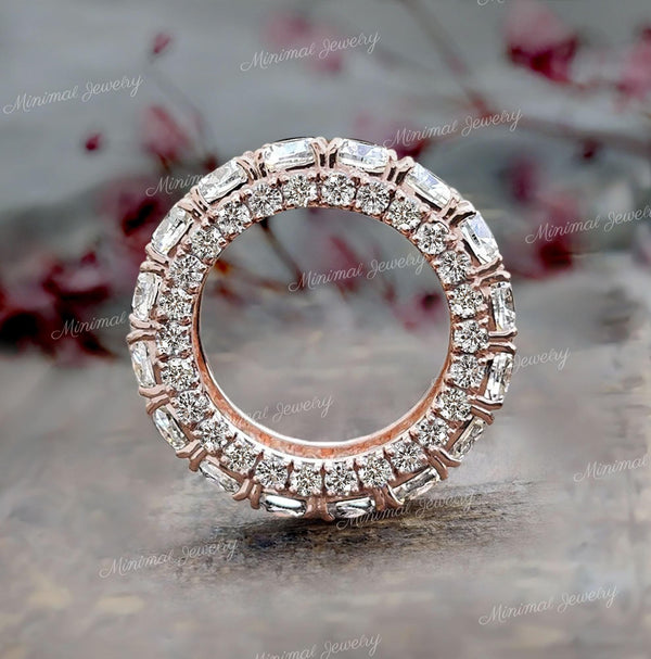 6.3 tcw cushion cut wedding band,full eternity band,14k rose gold moissanite wedding band,unique eternity ring,thick modern,stackable ring