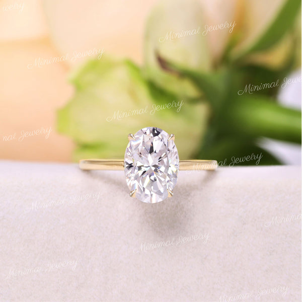 2.5 CT oval moissanite engagement ring,hidden halo oval cut moissanite solitaire,unique Cathedral ring,yellow,white,rose gold,wedding ring