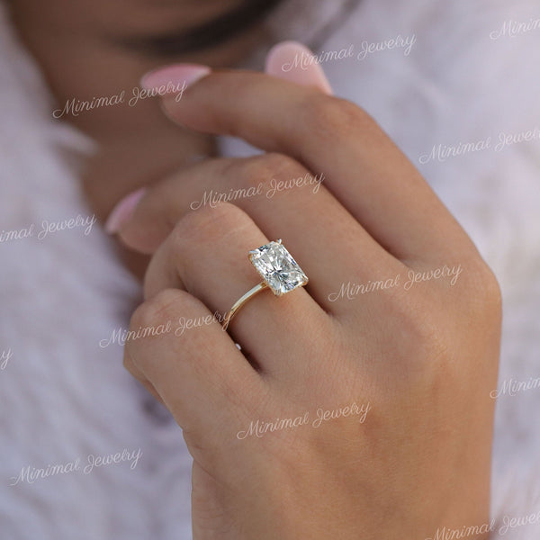 3 CT radiant cut moissanite engagement ring hidden halo solitaire radiant cut engagement ring,elongated Radiant wedding ring,propose ring