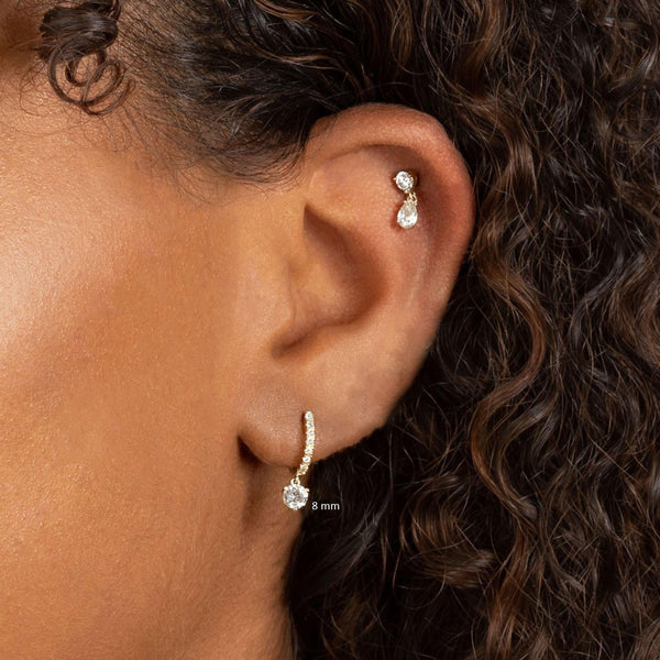 Diamond huggie hoop earrings with charm 14k solid gold huggie small hoop earrings diamond drop dangle diamond earrings charm hoop earrings