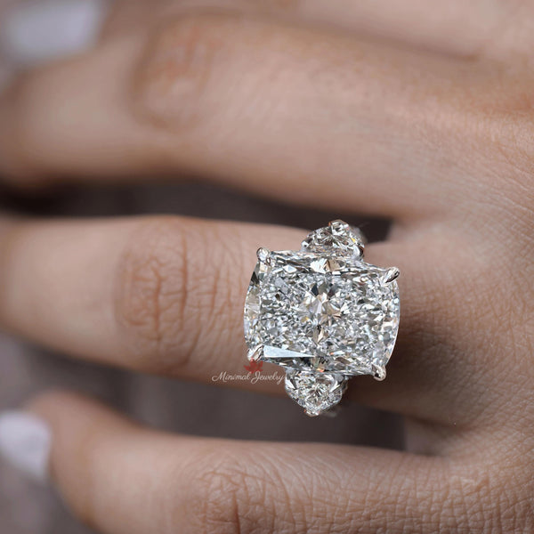 3 stone cushion cut engagement ring 16 CT elongated cushion crushed ice moissanite engagement ring Large Three stone luxury wedding ring
