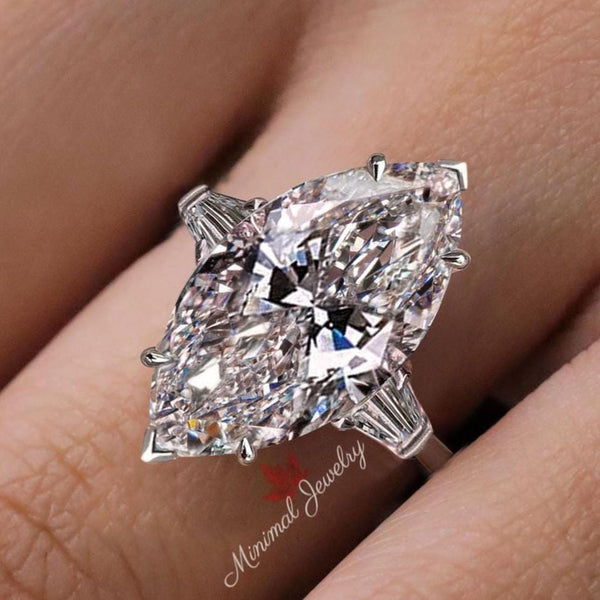 Lab Grown Diamond Ring 7CT marquise engagement ring IGI certified large diamond Three stone ring diamond wedding ring for women anniversary