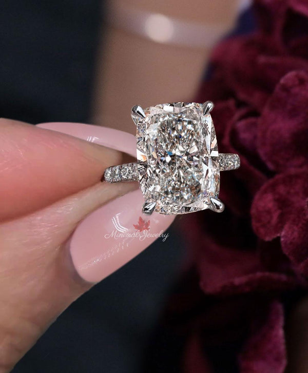 Elongated Cushion Lab Grown Diamond Ring IGI Certified 10 CT Lab Diamond Engagement Ring large solitaire Wedding Anniversary Ring Women gift