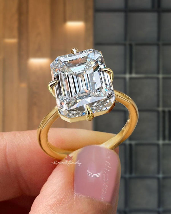 9CT Emerald Cut Engagement Ring in 14K Gold Solitaire emerald cut moissanite Ring Statement Wedding anniversary gift Large Diamond ring