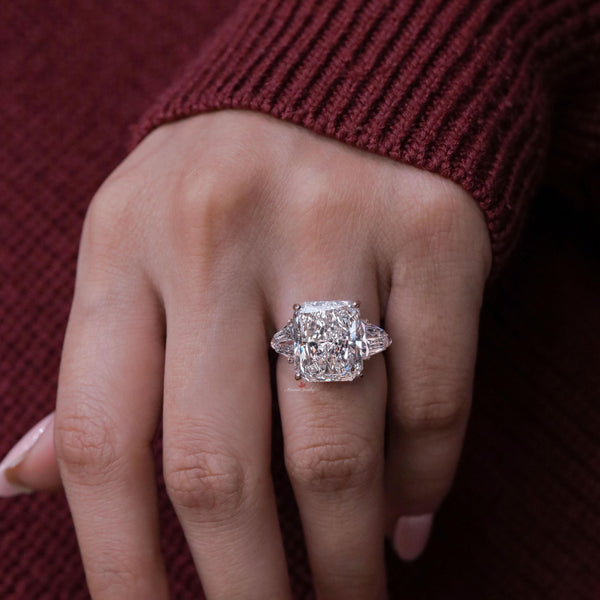 Radiant Cut Moissanite Engagement Ring 16CT Three Stone Wedding Anniversary Ring for Women 14k gold Large diamond Statement ring Side Shield