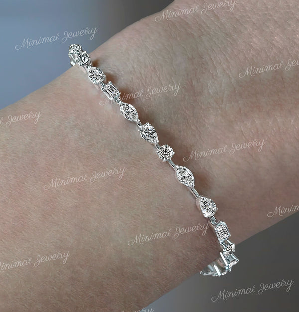 Moissanite tennis bracelet,10k/14k solid gold bezel set bracelet,multi shape moissanite bracelet,luxury eternity,lab diamond tennis bracelet