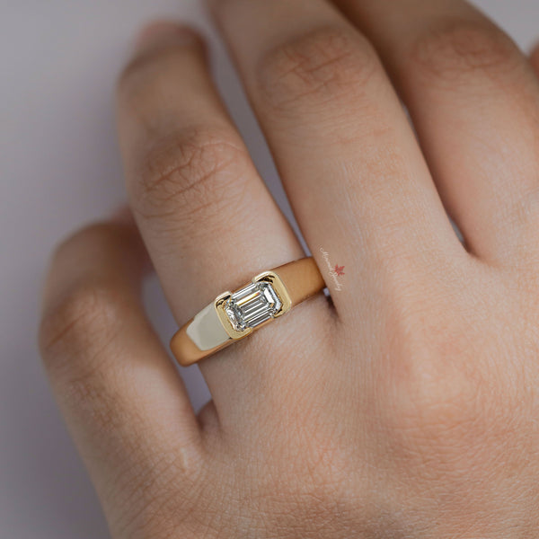 emerald cut Moissanite ring for men,unique 14k/18k white gold diamond mens ring,gift for him,gift for husband,anniversary,mens promise ring