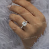 2.5CT Emerald cut moissanite engagement ring,hidden halo,unique emerald cut solitaire ring,3 row pave,claw prong,14k white gold,wedding ring
