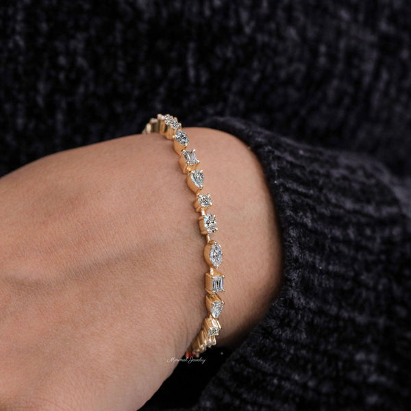 Moissanite tennis bracelet,solid 14k gold bracelet,bezel set bracelet,multi shape moissanite bracelet,lab diamond tennis bracelet,wedding