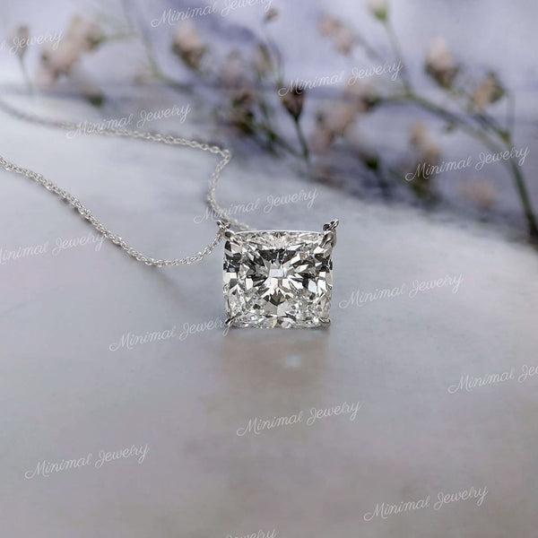 Cushion moissanite pendant necklace,18k/14k solid gold chain necklace,solitaire pendant necklace,cushion cut pendant moissanite necklace