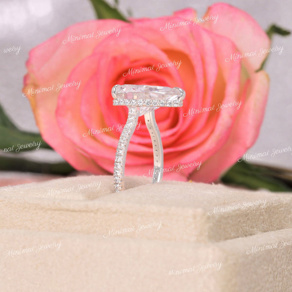 3 CT pear moissanite engagement ring,cathedral ring,hidden halo,solitaire pear shaped ring,pave accent floating ring,wedding ring•women