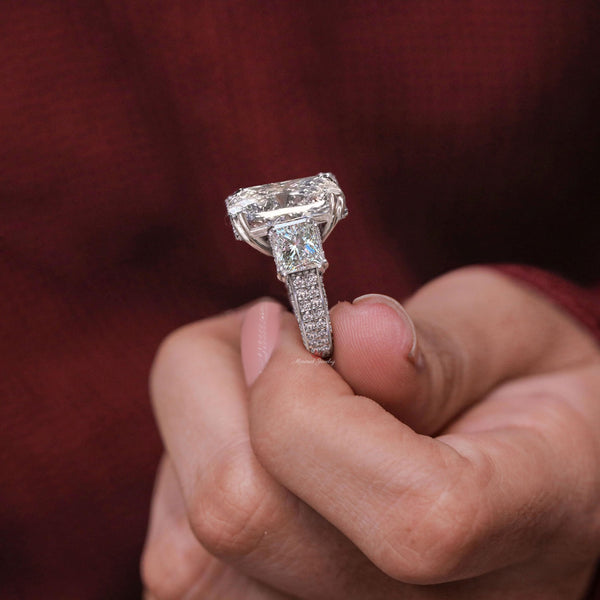 9.5CT Princess Cut Moissanite Bridal Set Three Stone Engagement Ring with Wedding Band Anniversary Wedding Ring Set 14k white gold