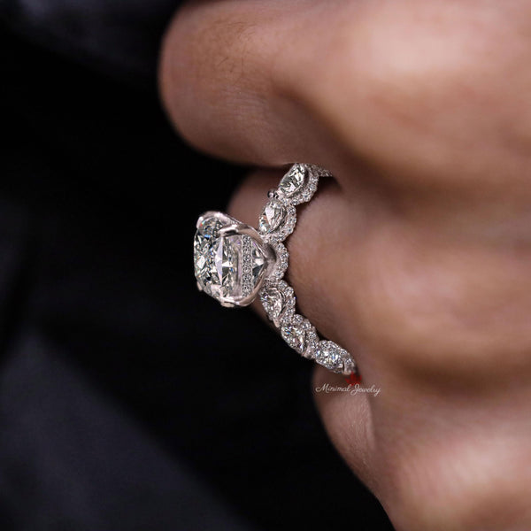 Radiant Cut Lab Grown Diamond Ring 2.8CT IGI Certified Solitaire Engagement wedding Ring Hidden Halo Half Eternity Band Anniversary ring her