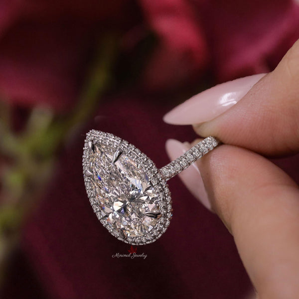6ct pear shaped engagement ring with halo crushed ice pear moissanite ring Large diamond statement wedding anniversary ring women 14k gold