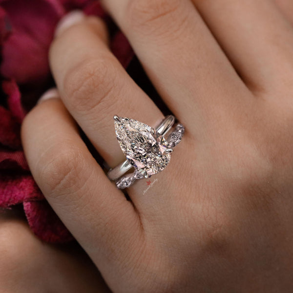 Lab Grown Diamond Ring 6CT Pear Shaped Engagement Ring Hidden Halo Solitaire IGI Certified pear cut Diamond Wedding Anniversary ring women