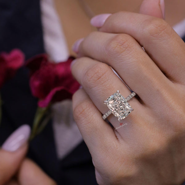 lab grown diamond engagement ring set 3CT elongated cushion cut Lab diamond ring IGI Certified diamond Wedding ring women Anniversary gift