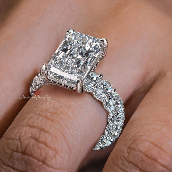 9.5 CT Radiant cut moissanite engagement ring hidden halo wide band large solitaire crushed ice moissanite wedding ring women anniversary