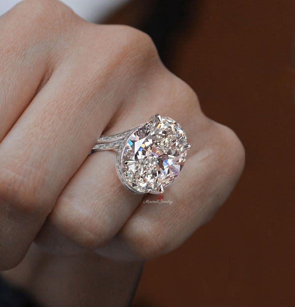 13 CT Oval moissanite engagement ring Large oval solitaire celebrity style oval engagement ring wide band cocktail Luxury wedding rings