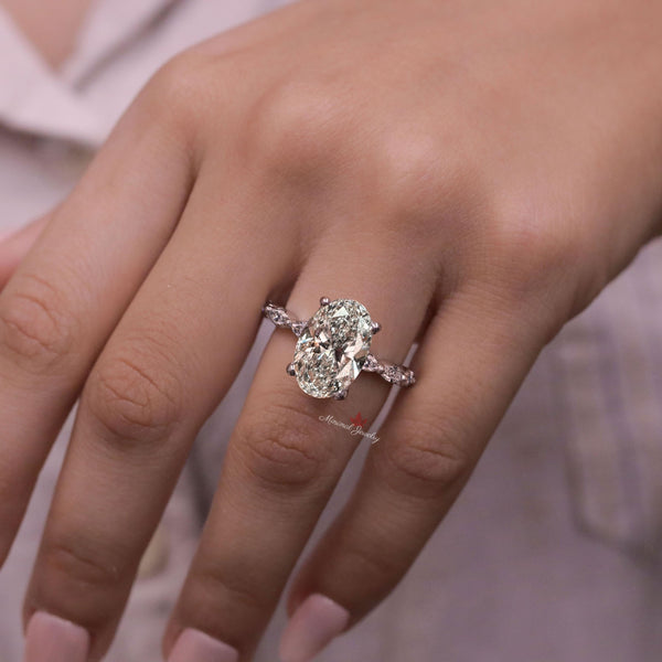 4 CT oval engagement ring,oval moissanite ring,unique solitaire engagement ring,14K white gold diamond wedding ring,women,promise ring•her