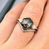 2.9 CT hexagon salt and pepper diamond ring,three stone engagement ring,14k rose gold,cluster,unique grey black diamond,wedding ring,women