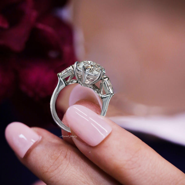 3CT pear lab grown diamond ring Three stone pear shaped engagement ring IGI certified large pear diamond anniversary wedding ring solid gold