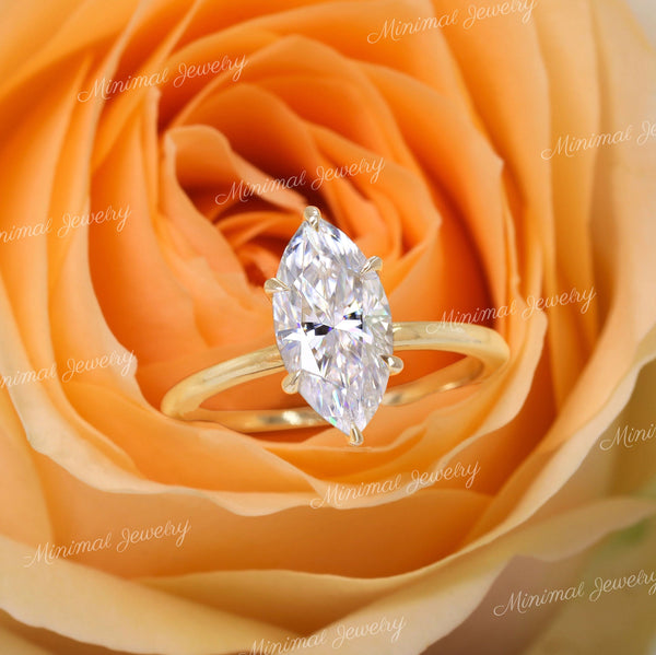 2 CT marquise moissanite engagement ring,hidden halo marquise cut ring,unique marquise solitaire,6 claw prong,bridal wedding ring,women