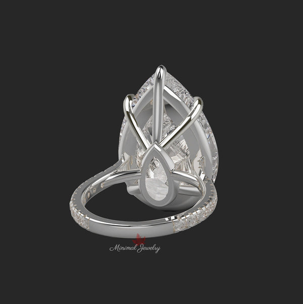 10.5 ct Pear Moissanite Engagement Ring 14K Gold Solitaire Cathedral Setting Large Pear-Shaped Wedding Ring Statement Anniversary Ring