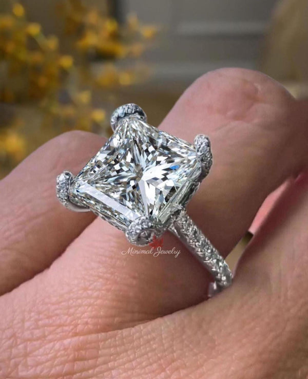 Princess moissanite engagement ring 9.5 CT large solitaire Princess Cut Platinum wedding ring women statement anniversary ring
