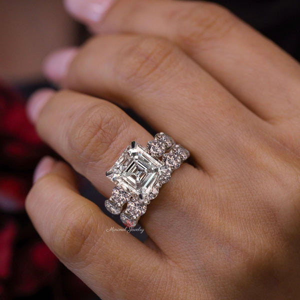 Asscher cut moissanite engagement ring set 5.5CT asscher cut ring moissanite bridal set wedding ring women anniversary ring Eternity band