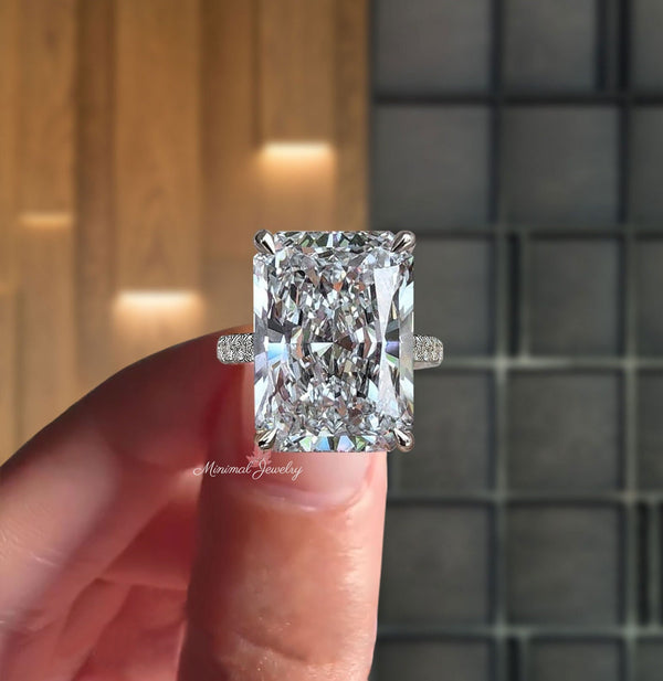14.5 CT Radiant cut engagement ring Large moissanite double hidden halo solitaire Radiant cut moissanite ring big wedding anniversary ring