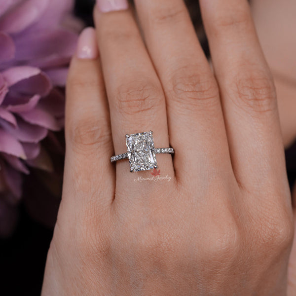 Lab Grown Diamond Ring 4CT Radiant Cut Engagement Ring for Women Hidden Halo IGI Certified diamond Wedding Ring for women promise ring her