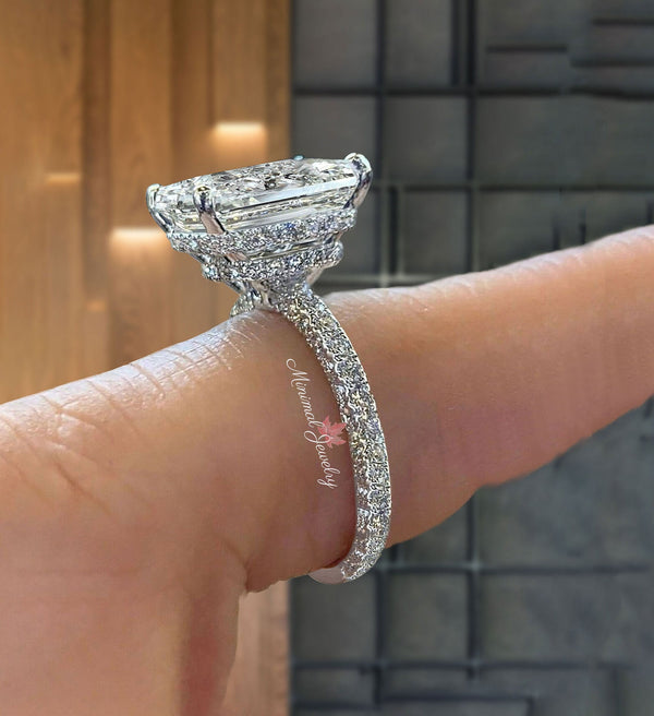 14.5 CT Radiant cut engagement ring Large moissanite double hidden halo solitaire Radiant cut moissanite ring big wedding anniversary ring