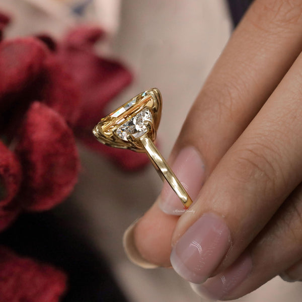 11.24 TCW Canary yellow Radiant cut Moissanite engagement ring Three stone yellow sapphire ring moon& moissanite sapphire anniversary ring