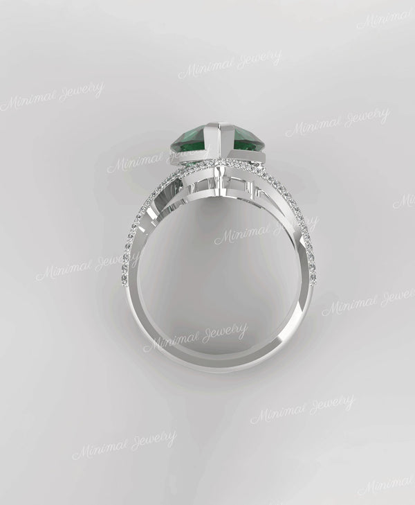 7.5CT green moissanite Unique pear shaped engagement ring large solitaire blue moissanite ring diamond cocktail ring bridal anniversary gift