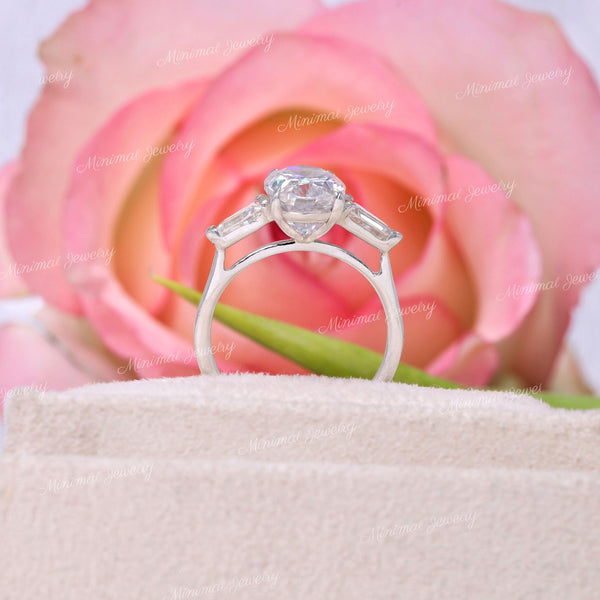 2.5 CT Oval Moissanite engagement ring,Three stone,14k white gold,shield&Oval moissanite three stone ring,Past Present Future Bridal Ring